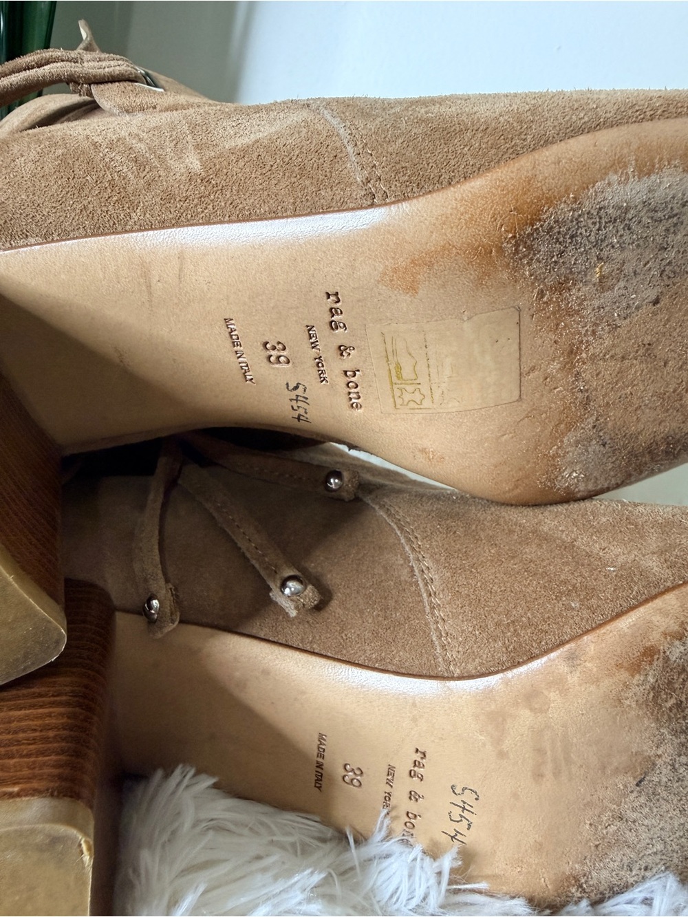 Rag & Bone Dalia II Suede Studded Tassel Tie Chunky Heel Bootie Camel Size 39 - Picture 10 of 10